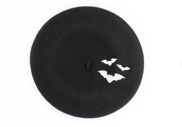 Embroidered Bats Black Beret