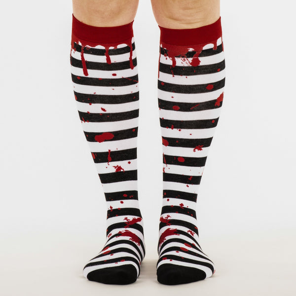Foot Clothes Sanguine Stripes Blood Spatter Knee High Socks - Stage Fright Clothing