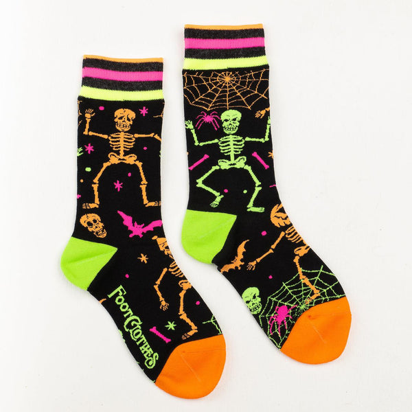 Foot Clothes Rave Skeletons Crew Socks - UV Reactive