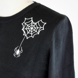 Embroidered Webbed Heart Black Knit Cardigan