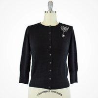 Embroidered Webbed Heart Black Knit Cardigan