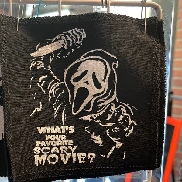 Ghostface what’s your favorite scary movie sew on patch - Stage Fright Clothing