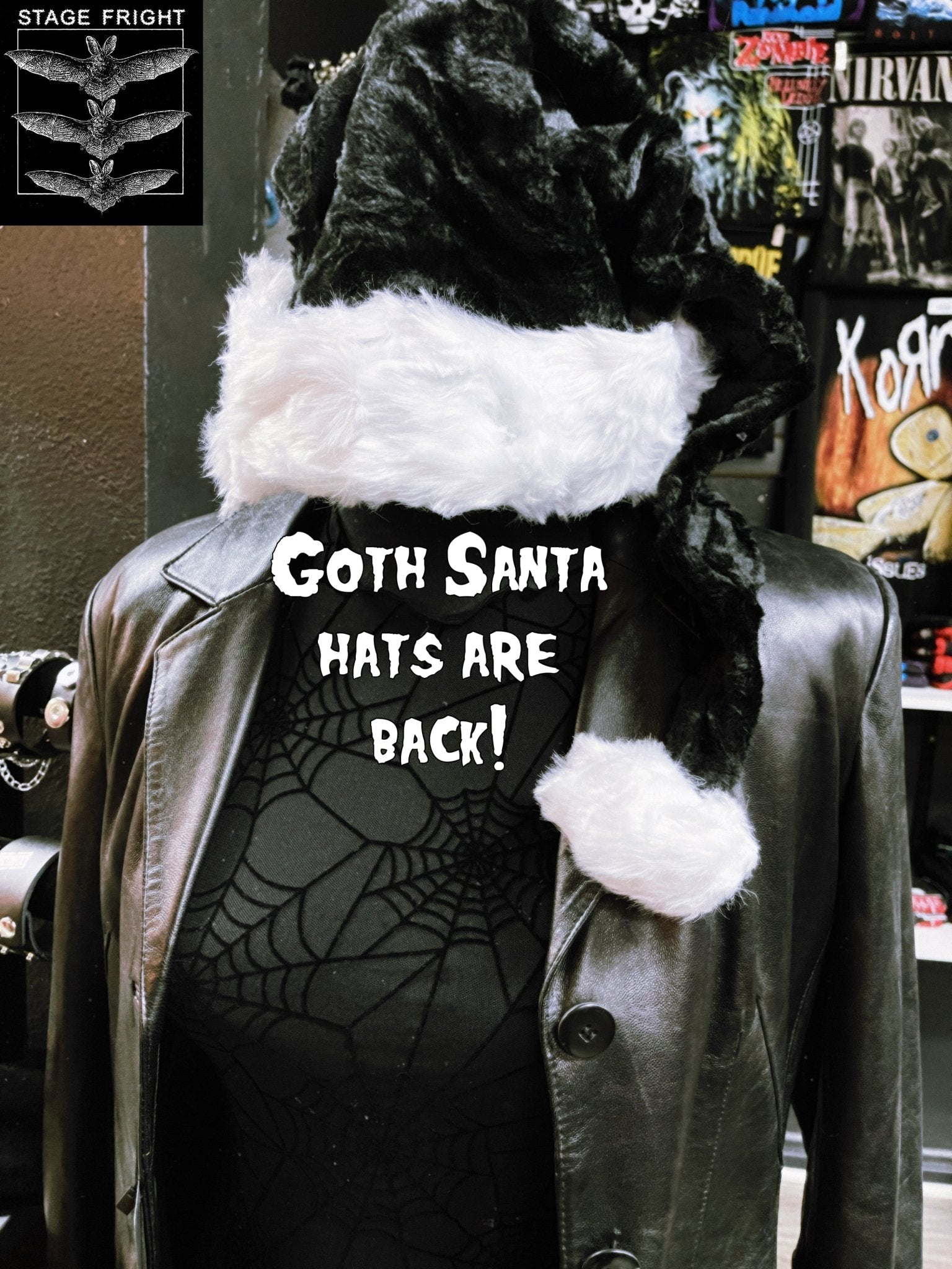 Gothmas Black Santa Hat - Stage Fright Clothing