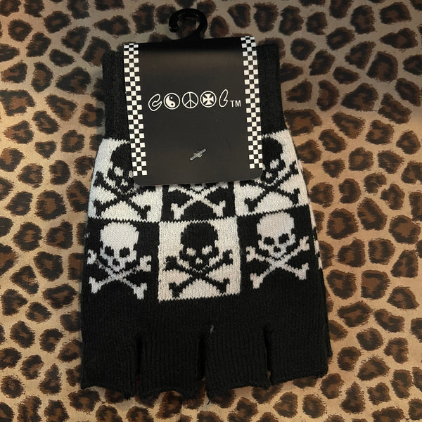 Checkered skulls fingerless gloves